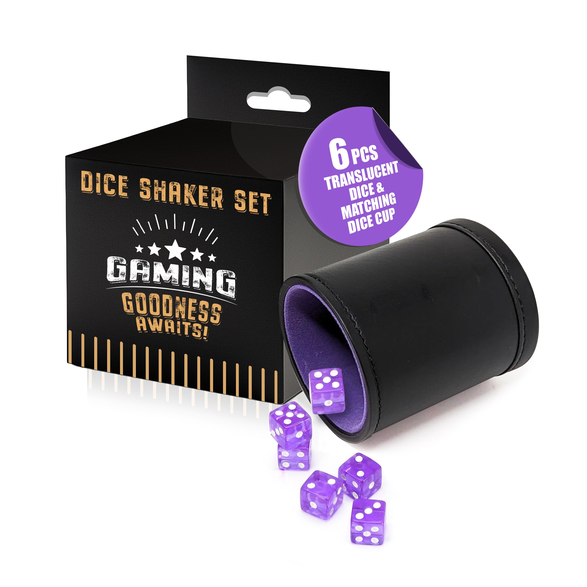 Gamingo Complete Shock Dice Game Set - 6 Dice Cups, Shock Cutlery & 18 Dice For 2-6 Players, Ages 6+